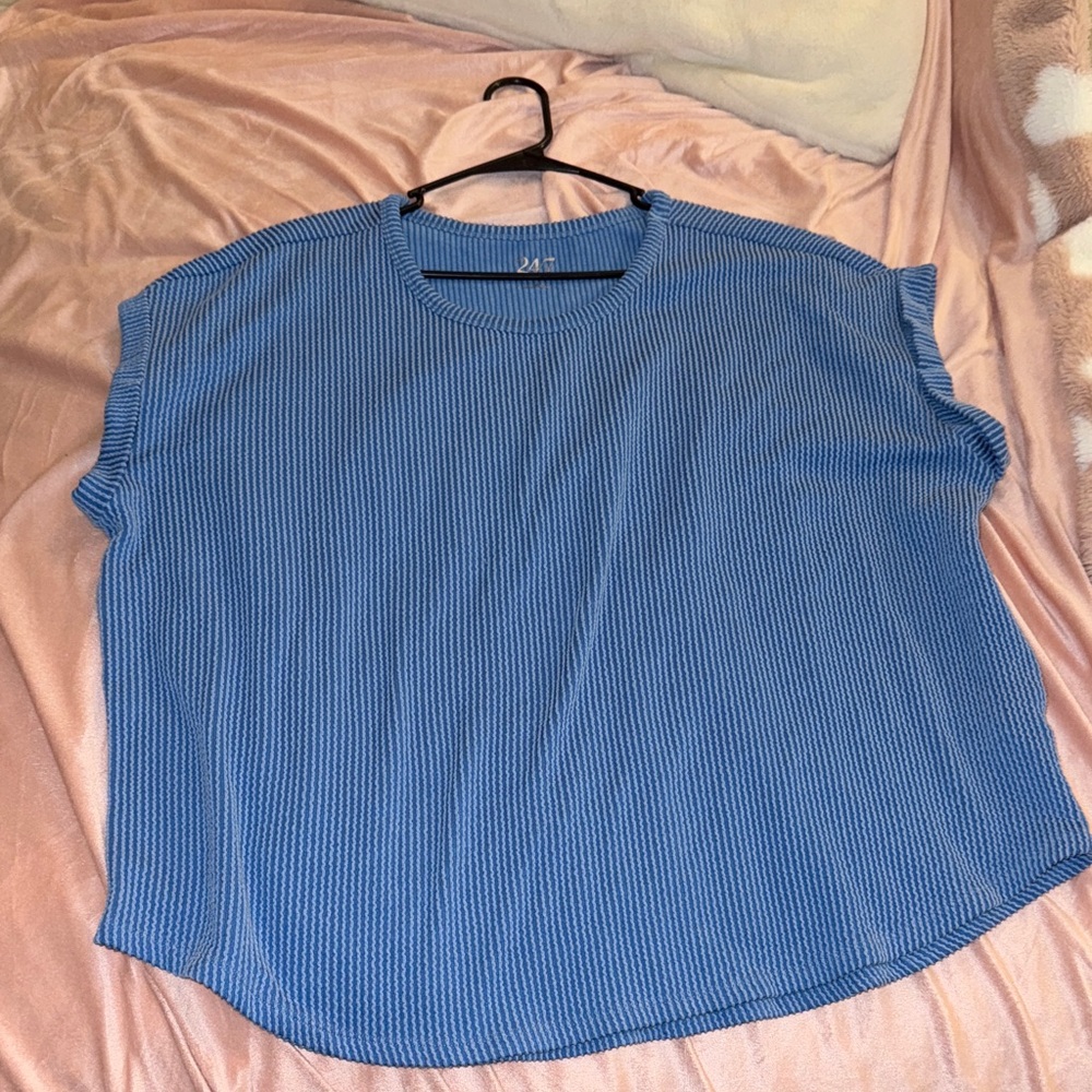 Maurices Textured Blue Short Sleeve Top